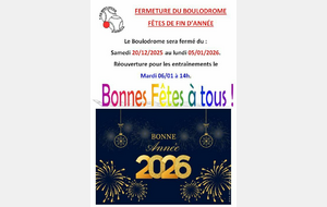 Fermeture Boulodrome pour les fêtes de fin d'année